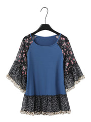 Full Size Frill Printed Round Neck Half Sleeve Blouse - Trendsi