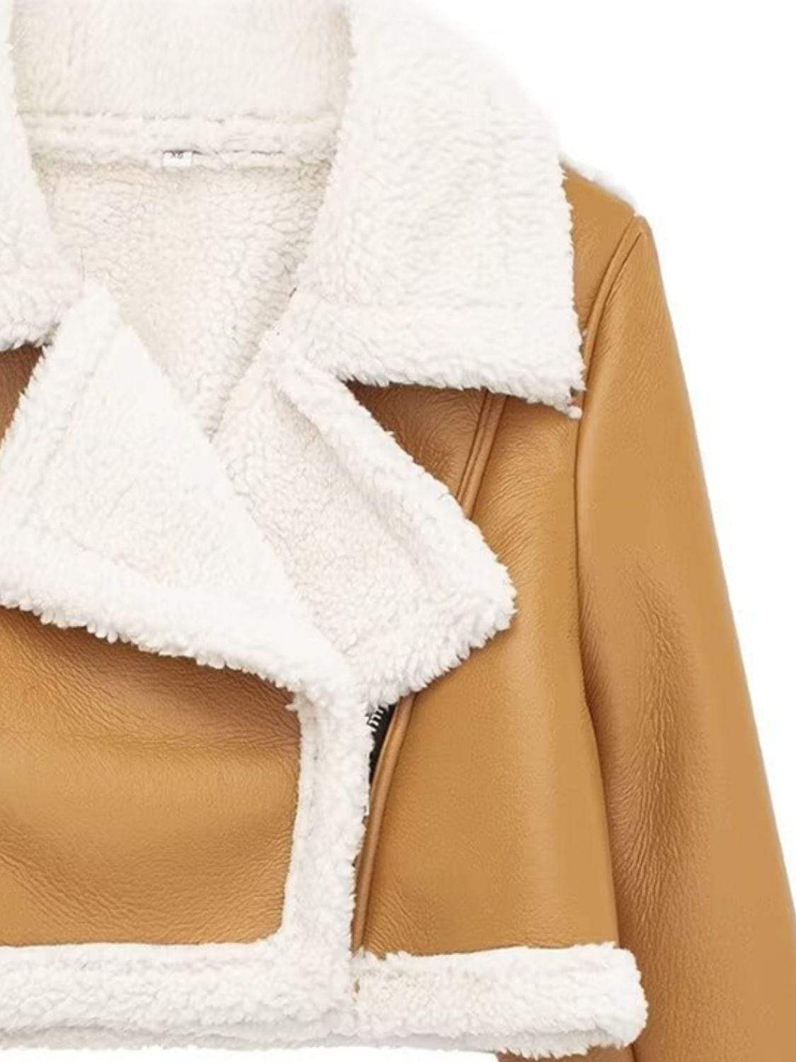 Collared Neck Long Sleeve Plush Cropped Jacket - Trendsi - Flyclothing LLC