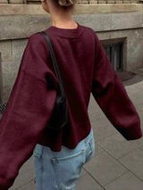 Ribbed Round Neck Dropped Shoulder Sweater - Trendsi - Flyclothing LLC