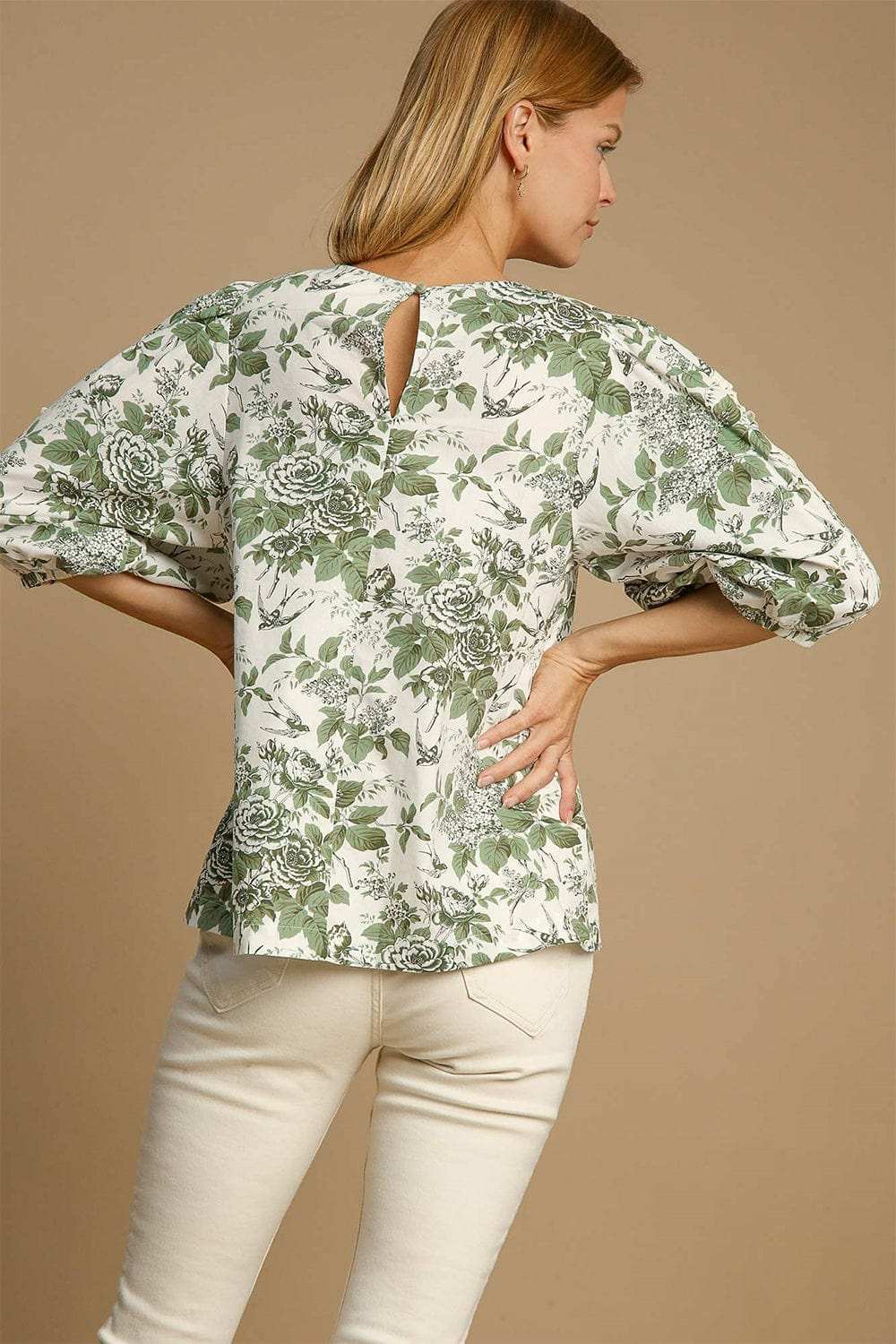 Umgee Floral Pleated Detail Lace Trim Sleeve Blouse - Trendsi - Flyclothing LLC