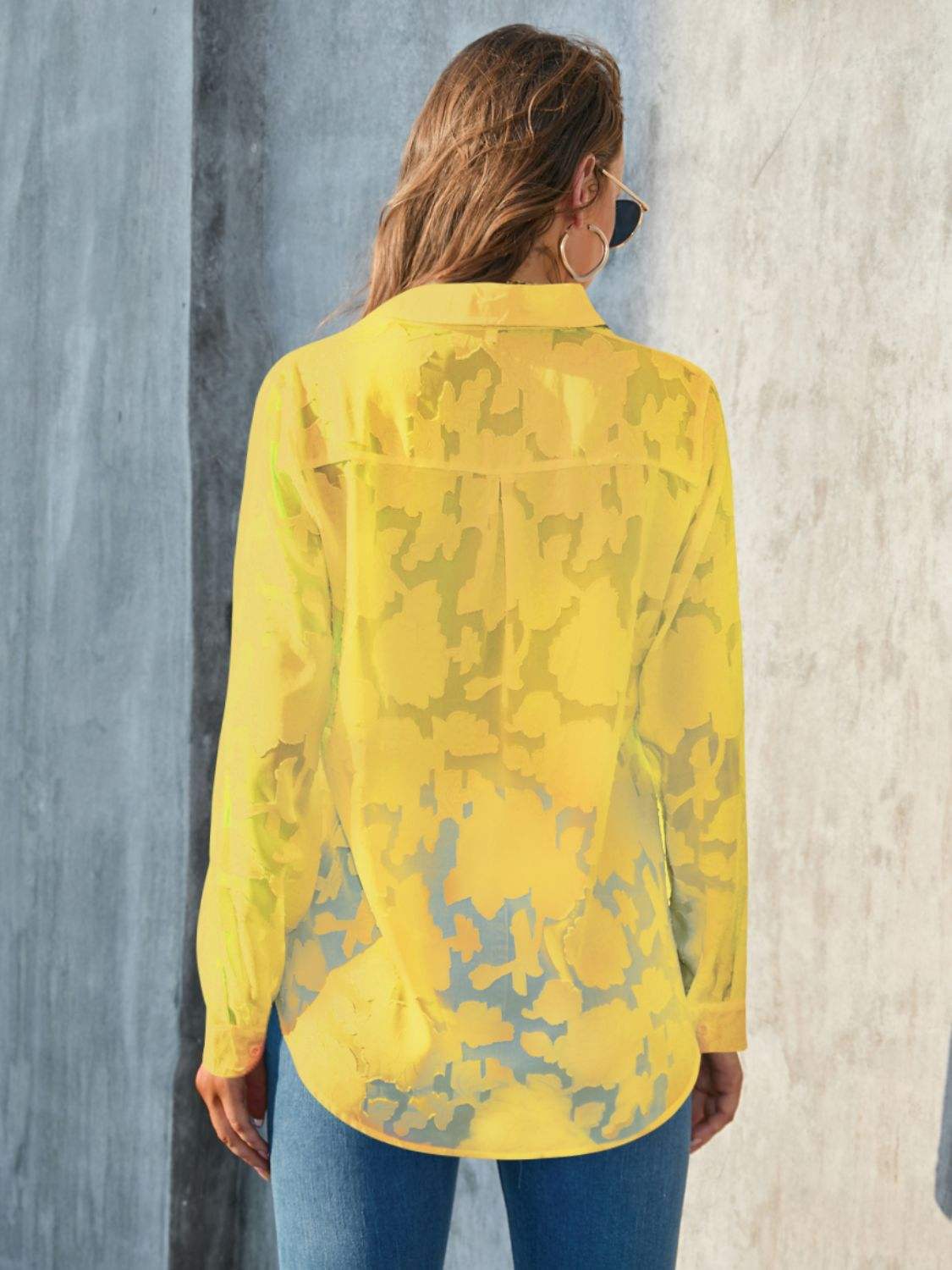 Full Size Collared Neck Long Sleeve Shirt Plus Size - Trendsi - Flyclothing LLC