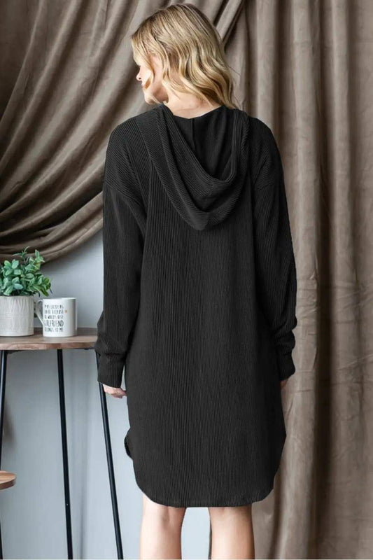 Heimish Ribbed Long Sleeve Hooded Dress - Trendsi - Flyclothing LLC