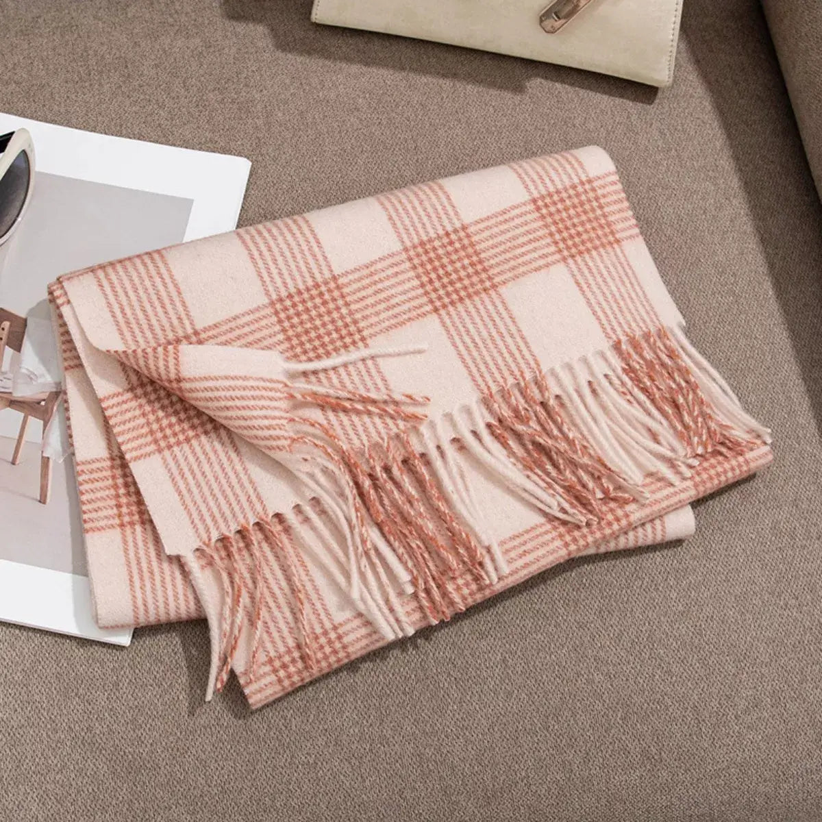 Plaid Fringe Scarf - Trendsi - Flyclothing LLC