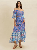 Smocked Off-Shoulder Printed Top and Skirt Set - Trendsi - Flyclothing LLC