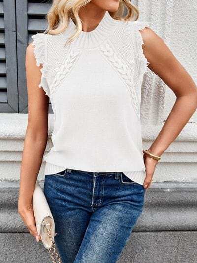 Lovelet Fringe Mock Neck Sweater Vest - Trendsi - Flyclothing LLC