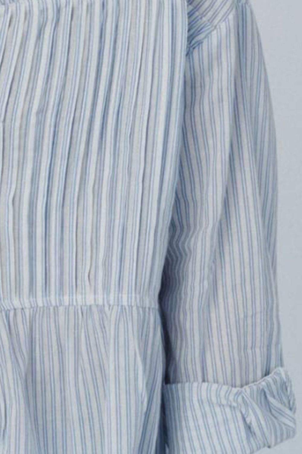 Frill Striped Collared Neck Long Sleeve Shirt - Trendsi - Flyclothing LLC