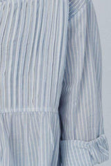 Frill Striped Collared Neck Long Sleeve Shirt - Trendsi - Flyclothing LLC