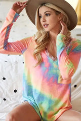 BiBi Tie Dye V-neck Terry Knit Top With Sequins - Trendsi - Flyclothing LLC