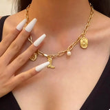 18K Gold-Plated Charm Necklace and Bracelet Jewelry Set - Trendsi - Flyclothing LLC