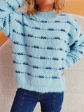 Striped Round Neck Long Sleeve Sweater - Trendsi - Flyclothing LLC