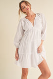 Aemi + Co Notched Balloon Sleeve Tiered Mini Dress - Trendsi