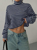 Striped Turtleneck Long Sleeve T-Shirt - Trendsi - Flyclothing LLC