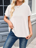 Lovelet Round Neck Short Sleeve Rib T-Shirt - Trendsi - Flyclothing LLC
