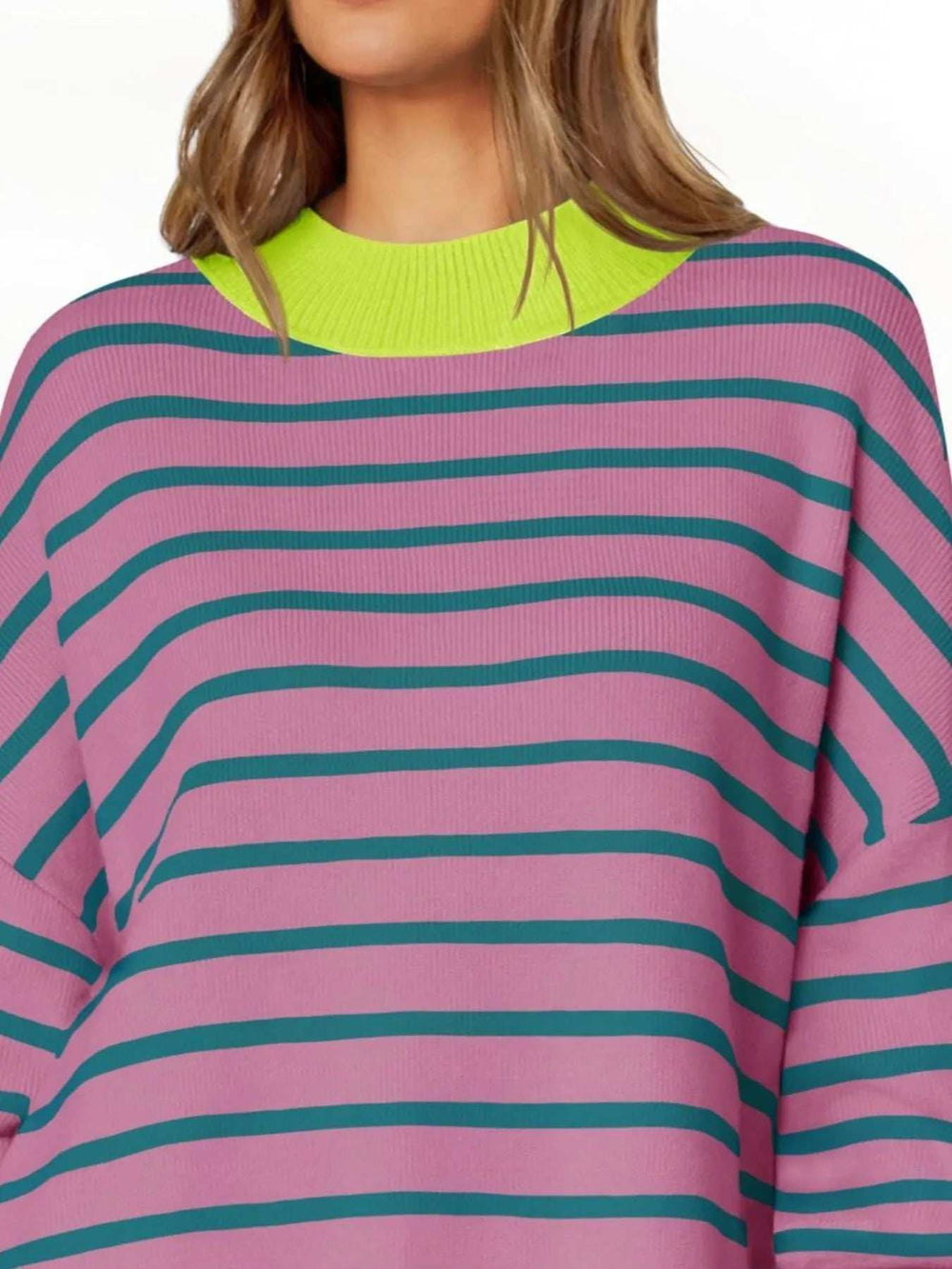 Striped Round Neck Long Sleeve Sweater - Trendsi - Flyclothing LLC