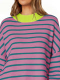 Striped Round Neck Long Sleeve Sweater - Trendsi - Flyclothing LLC