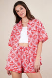 VERY J Full Size Tropical Printed Shirt Top and Shorts Set Plus Size - Trendsi