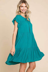 Culture Code Ruffle Cap Sleeve Tiered Dress - Trendsi - Flyclothing LLC