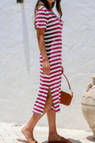 Casual Striped V-Neck Midi T-Shirt Dress - Trendsi - Flyclothing LLC