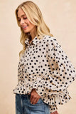 BiBi Crinkle Polka Dot Ruffled Hem Button Up Shirt Top - Trendsi - Flyclothing LLC