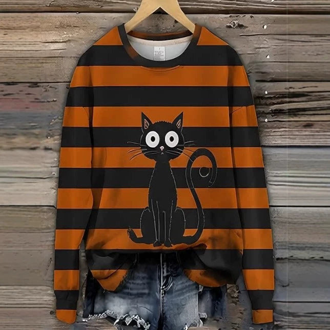 Women's Long-sleeve Crew-neck Halloween-print Hoodie