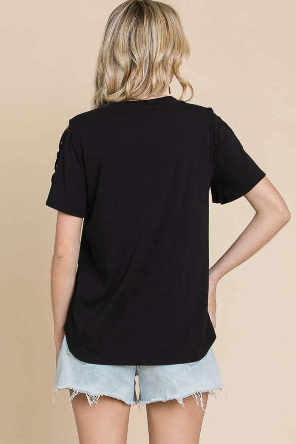 Culture Code Round Neck Crisscross Short Sleeve T-Shirt - Trendsi - Flyclothing LLC