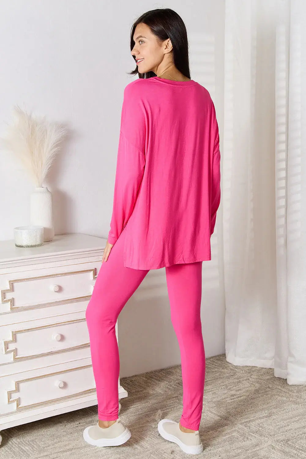 Basic Bae Full Size V-Neck Soft Rayon Long Sleeve Top and Pants Lounge Set - ShopBasicbae - Flyclothing LLC