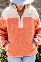 Contrast Half Zip Long Sleeve Sweatshirt - Trendsi - Flyclothing LLC