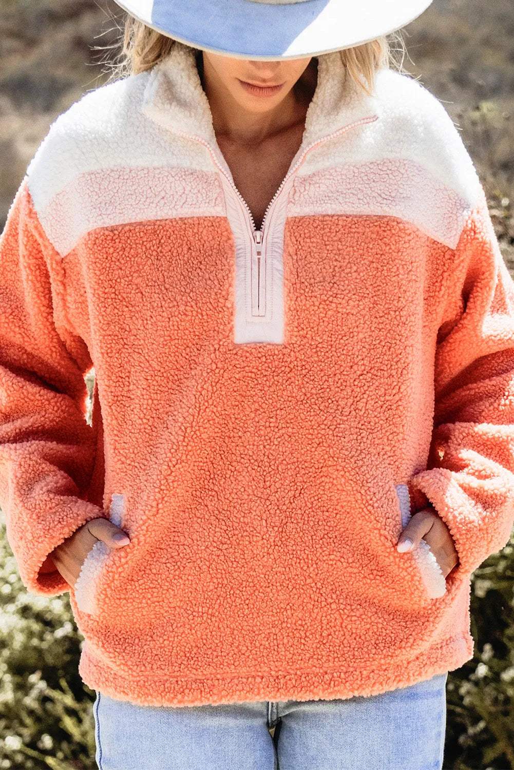 Contrast Half Zip Long Sleeve Sweatshirt - Trendsi - Flyclothing LLC