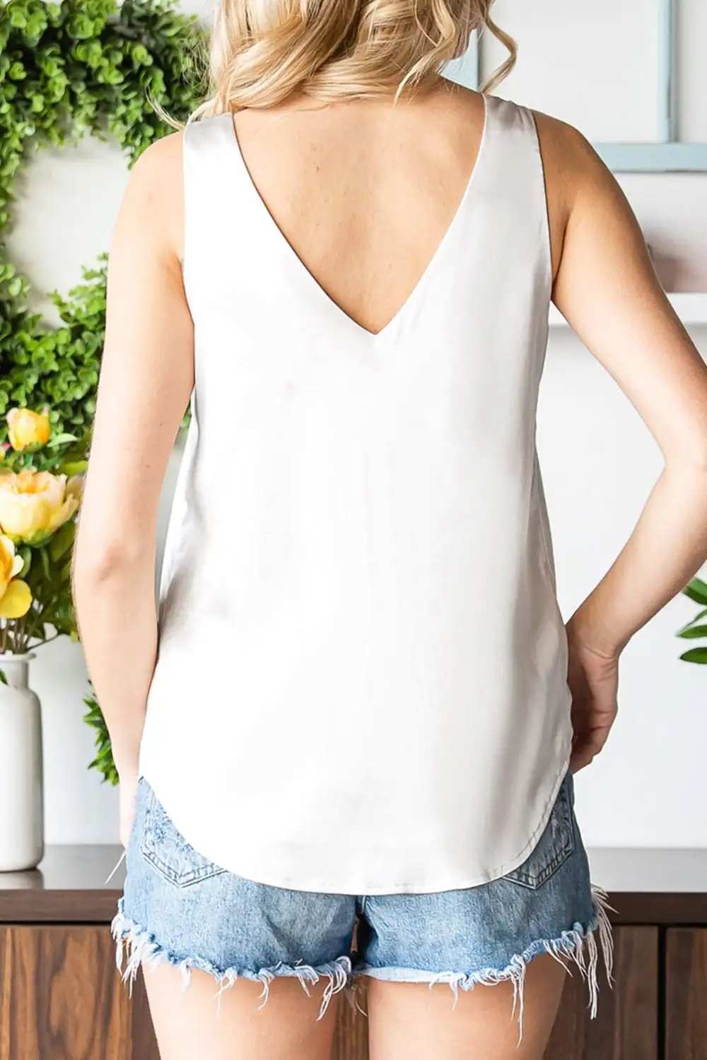 V-Neck Wide Strap Tank - Trendsi - Flyclothing LLC