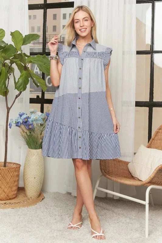 ADORA Button Down Textured Babydoll Dress - Trendsi - Flyclothing LLC