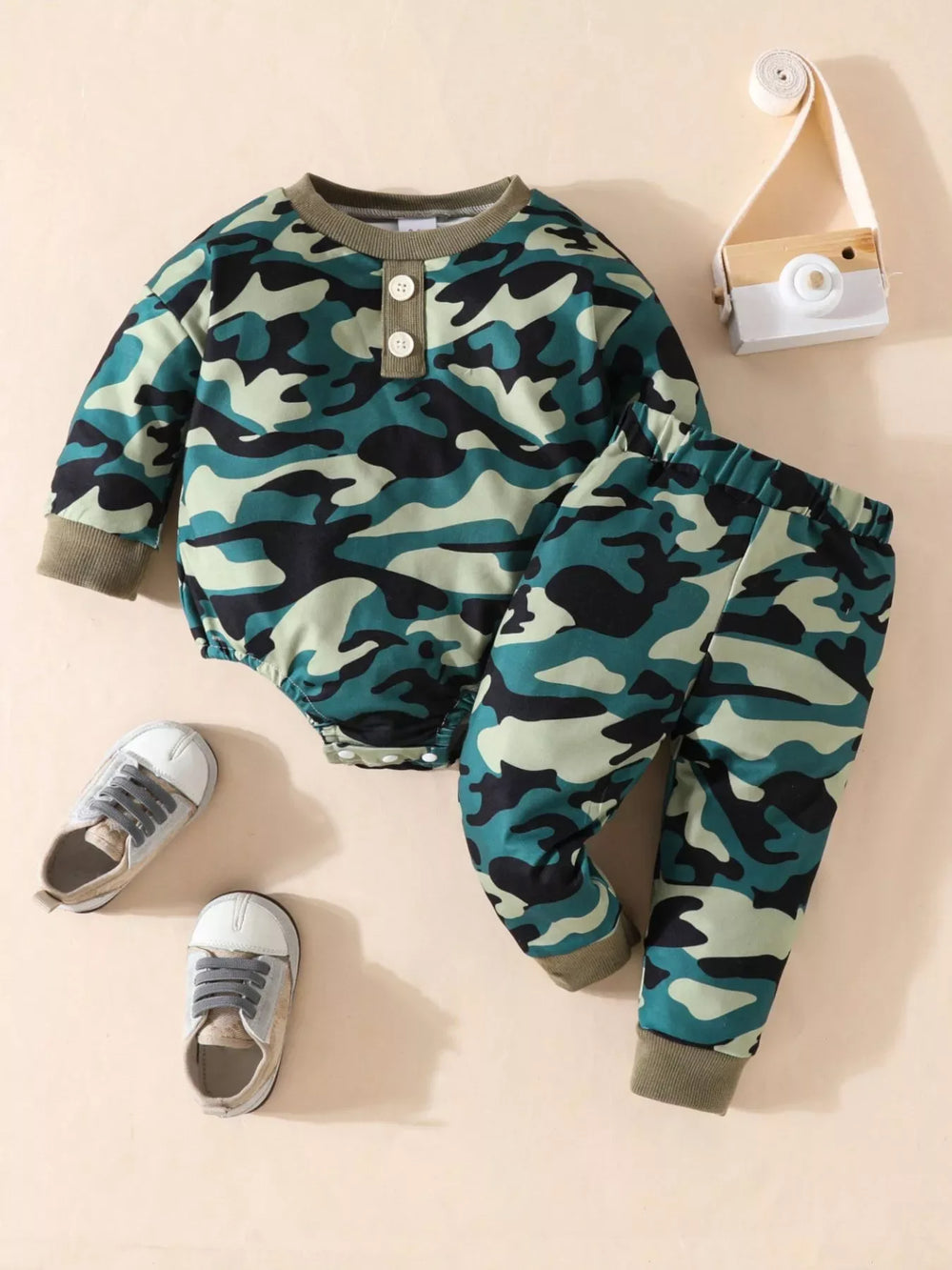 Children's Camouflage Print Bodysuit & Pants Set - Trendsi - Flyclothing LLC