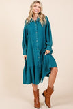 Mittoshop Mineral Wash Cotton Gauze Ruffle Midi Shirt Dress - Trendsi