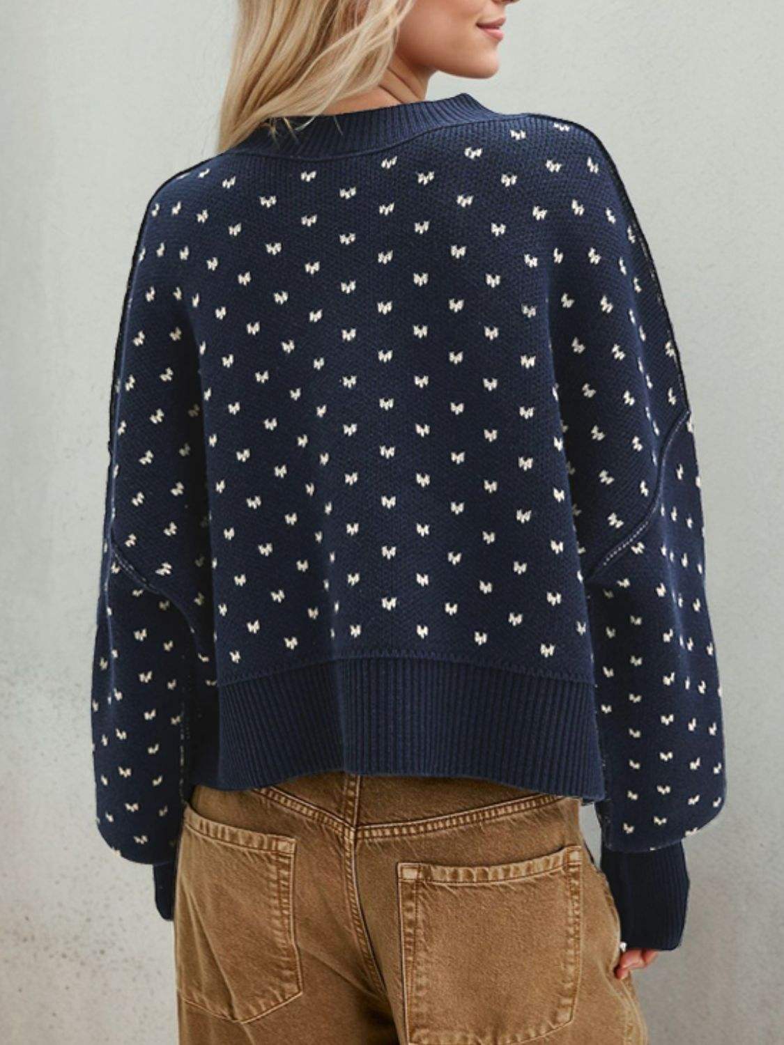 Slit Round Neck Long Sleeve Sweater - Trendsi - Flyclothing LLC