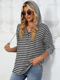 Drawstring Striped Long Sleeve Hoodie - Trendsi - Flyclothing LLC