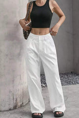 High-Waisted Pinstripe Wide-Leg Pants - Trendsi - Flyclothing LLC
