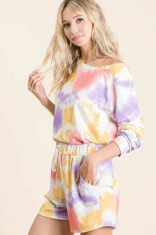 BiBi Tie Dye French Terry Top and Shorts Set - Trendsi - Flyclothing LLC