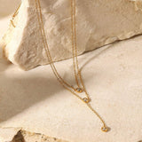Stainless Steel Zircon Double-Layered Necklace - Trendsi - Flyclothing LLC