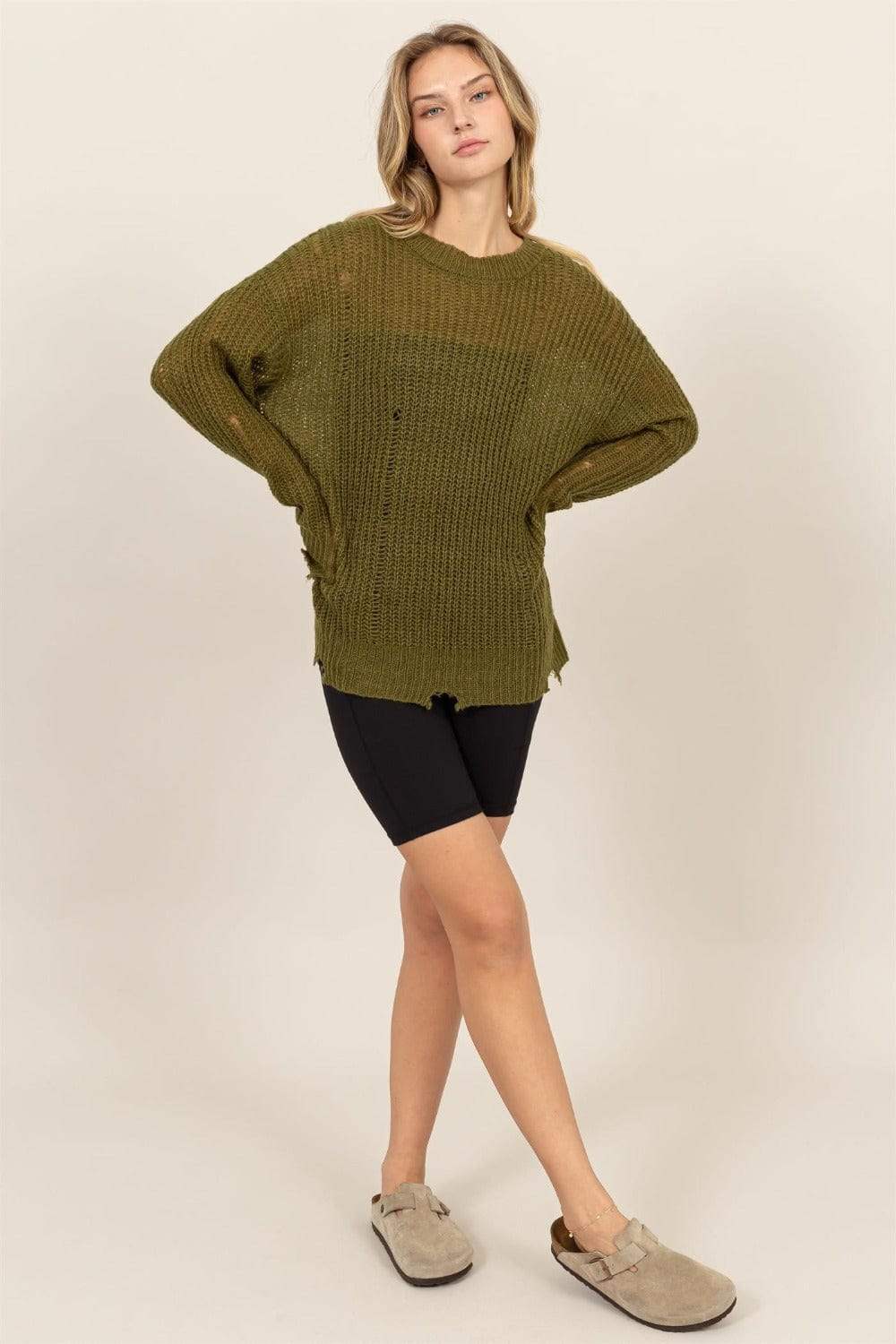 HYFVE Distressed Long Sleeve Knit Top - Trendsi - Flyclothing LLC