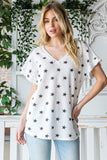 Heimish Full Size Star Print Short Sleeve V-Neck Waffle Knit T-Shirt - Trendsi