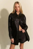 Davi & Dani Faux Leather Button Up Jacket with Chest Pockets - Trendsi