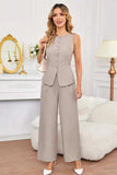 Sleeveless Button Front Top and Wide Leg Pants Set - Trendsi - Flyclothing LLC