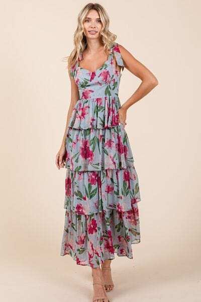 Mittoshop Layered Floral Sweetheart Neck Maxi Dress - Trendsi - Flyclothing LLC