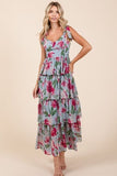 Mittoshop Layered Floral Sweetheart Neck Maxi Dress - Trendsi