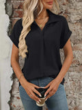 Collared Neck Short Sleeve Blouse - Trendsi - Flyclothing LLC
