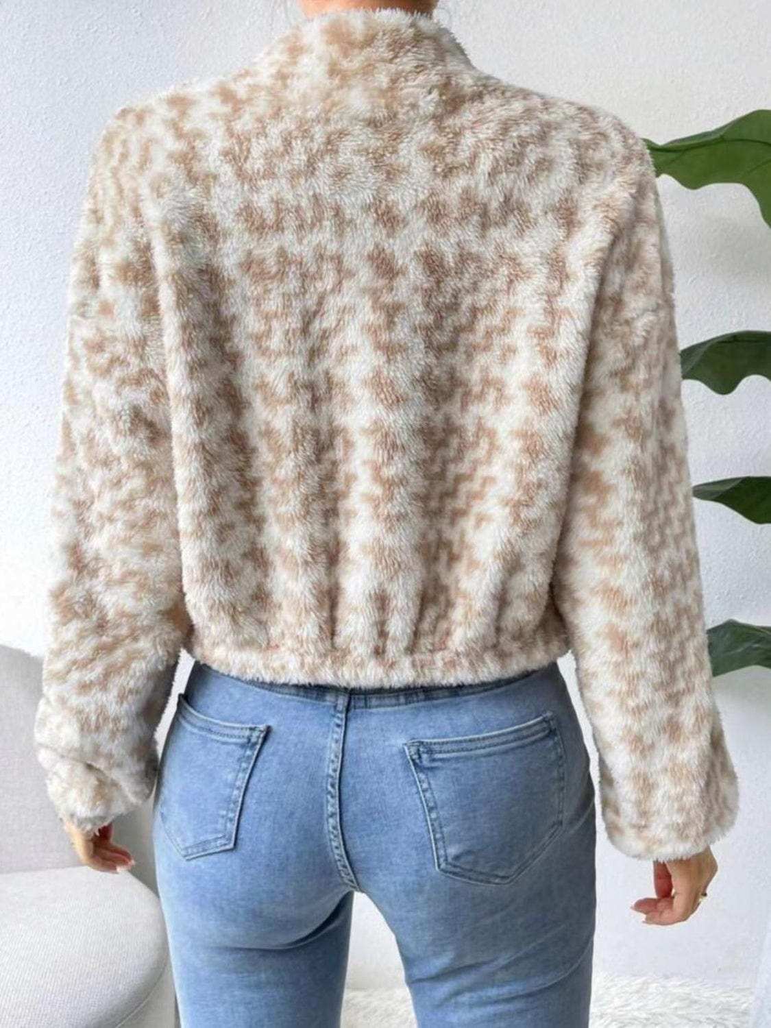 Zip Up Long Sleeve Fuzzy Outerwear - Trendsi - Flyclothing LLC