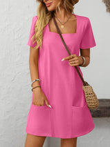 Mandy Square Neck Short Sleeve Mini Dress - Trendsi - Flyclothing LLC