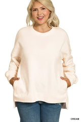 Zenana Full Size Fleece Hi-low Boyfriend Sweatshirts with Pockets Plus Size - Trendsi - Flyclothing LLC
