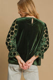 Umgee Polka Dot Lace Long Sleeve Round Neck Blouse - Trendsi