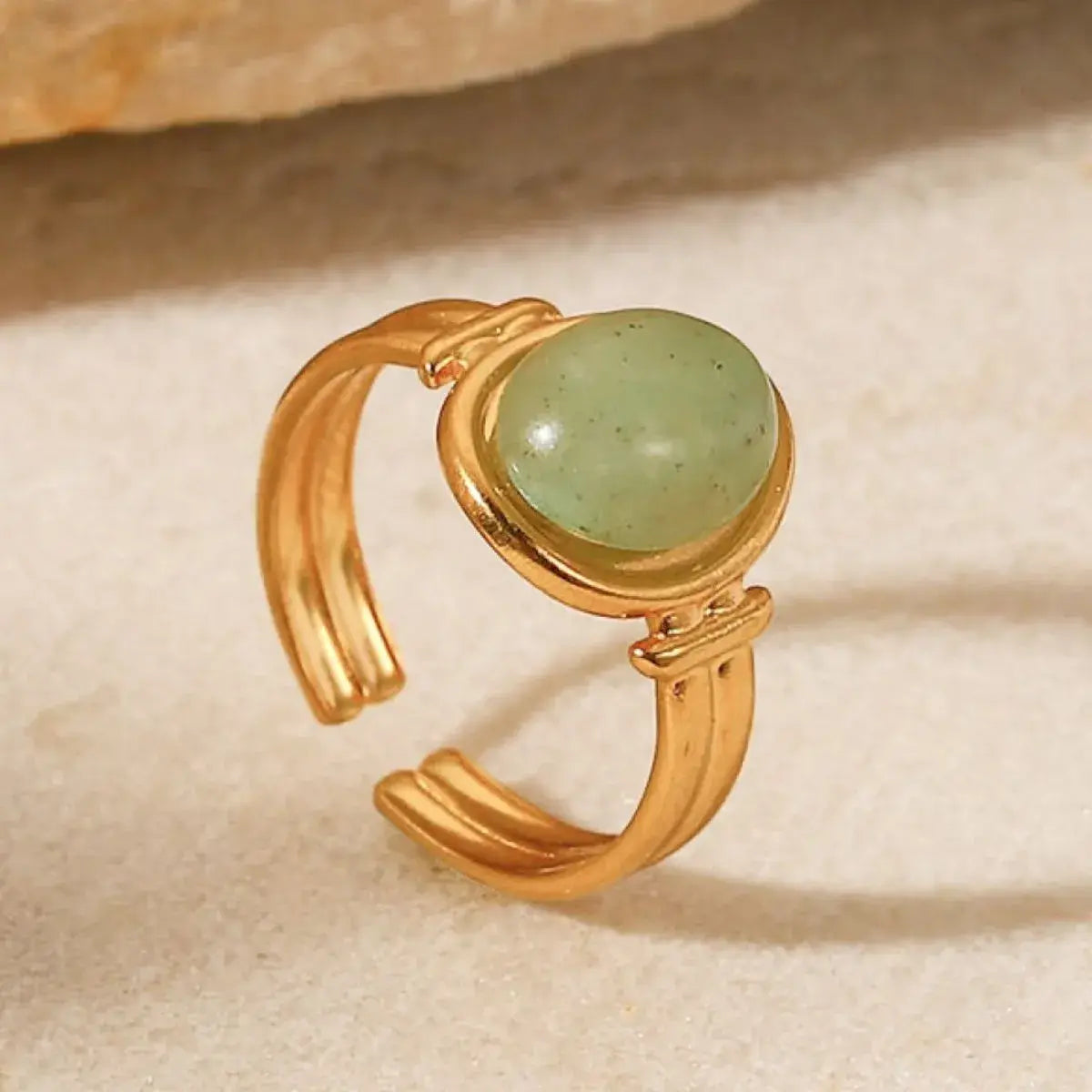 Vintage Natural Stone Gold Plated Adjustable Ring - Trendsi - Flyclothing LLC
