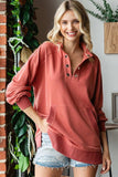 First Love Grommet Split Neck Kangaroo Pocket Sweatshirt - Trendsi - Flyclothing LLC